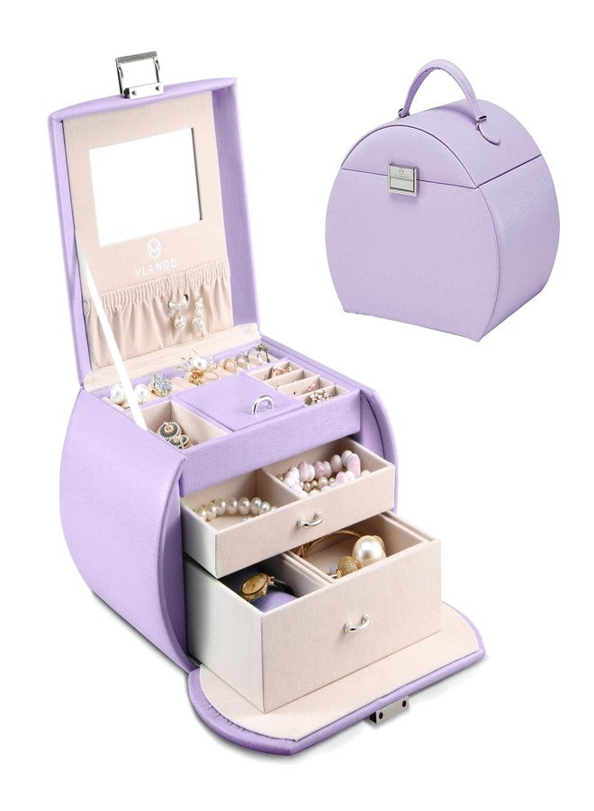 Vlando Princess-Style Luxury Jewelry Box, Leather Mirrored Necklaces Earrings Rings Watch Organizer, Elegant Storage for Your Treasured Accessories, Purple - Image 1