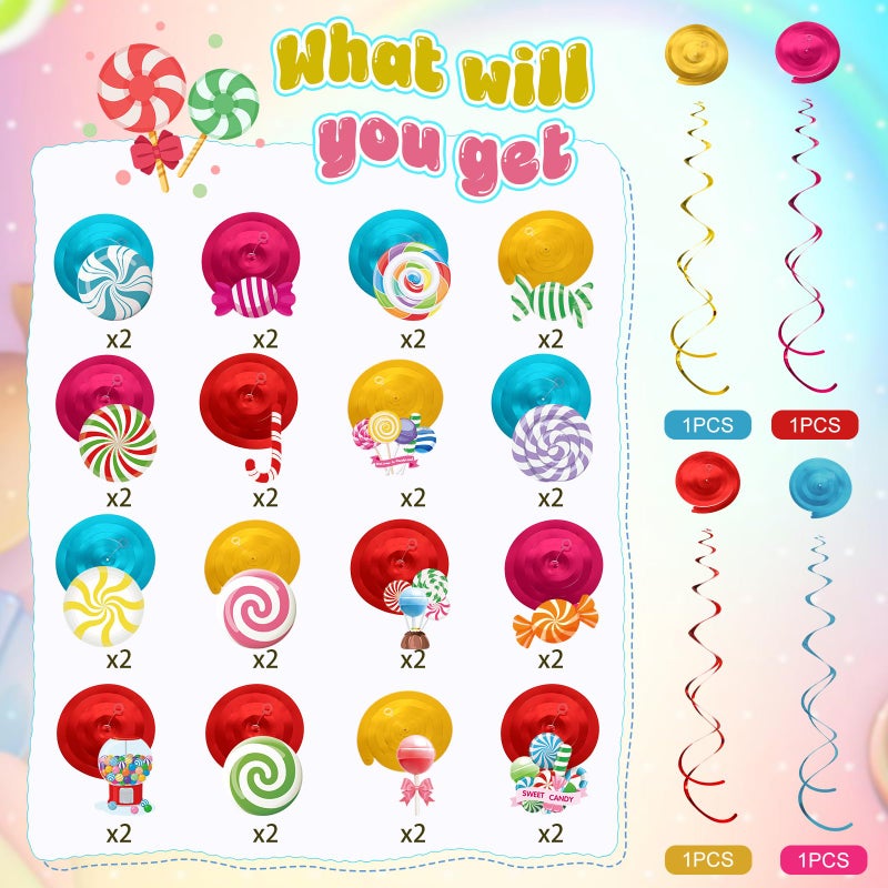 Faccito 36 Pcs Candyland Party Decorations Candy Hanging Swirls Colorful Swirl Lollipop Candy Land Themed Birthday Decorations Candyland Party Favors for Shop Baby Shower Home - Image 4