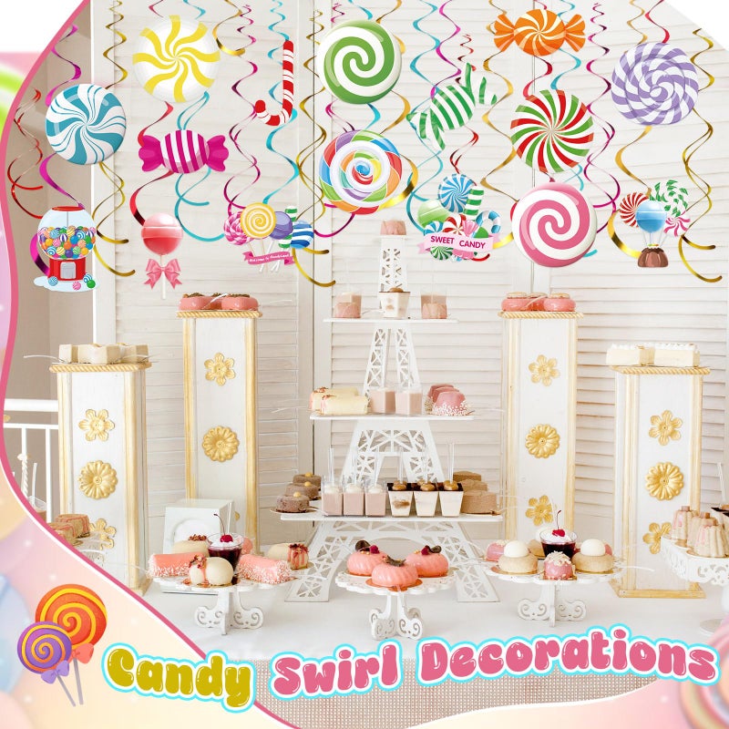 Faccito 36 Pcs Candyland Party Decorations Candy Hanging Swirls Colorful Swirl Lollipop Candy Land Themed Birthday Decorations Candyland Party Favors for Shop Baby Shower Home - Image 5