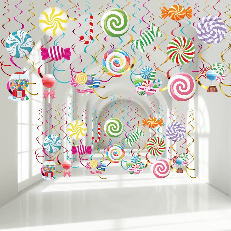 Faccito 36 Pcs Candyland Party Decorations Candy Hanging Swirls Colorful Swirl Lollipop Candy Land Themed Birthday Decorations Candyland Party Favors for Shop Baby Shower Home - Image 1
