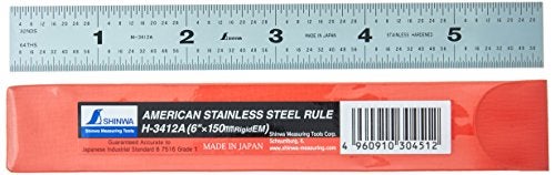 Shinwa H-3412A 6" 150 mm Rigid English Metric Zero Glare Satin Chrome Stainless Steel E/M Machinist Engineer Ruler/Rule with Graduations in 1/64, 1/32, mm and .5 mm - Image 1