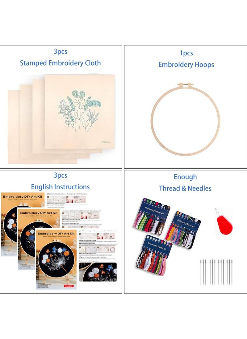 Generic Embroidery Starter Kit, 3 Pack Cross Stitch Kit, Hand Embroidery Kits for Adults with Hoop, DIY Art Project Craft Kit  - Image 2