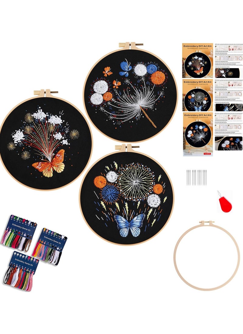 Generic Embroidery Starter Kit, 3 Pack Cross Stitch Kit, Hand Embroidery Kits for Adults with Hoop, DIY Art Project Craft Kit  - Image 1