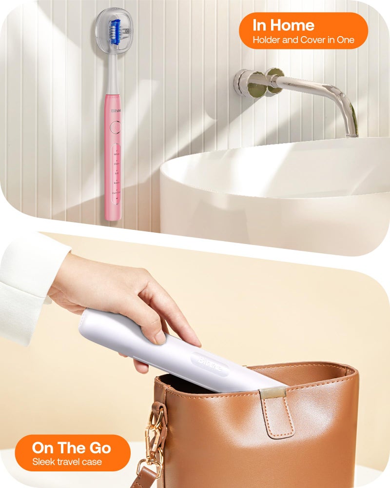 Bitvae Ultrasonic Electric Toothbrush - Rechargeable Sonic Electric Toothbrush for Adults and Kids, Power Toothbrush with Holder, 8 Brush Heads, Smart Timer, Fast Charge, Pink D2 - Image 4