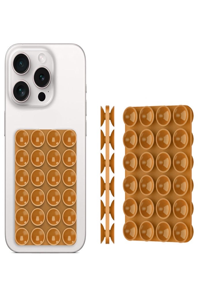 Silicone Suction Cup Phone Case Mount Double Sided, Phone Accessories Hands-Free Strong Grip Holder for Selfies and Videos, Silicon Phone Holder for iPhone and Android (Brown)