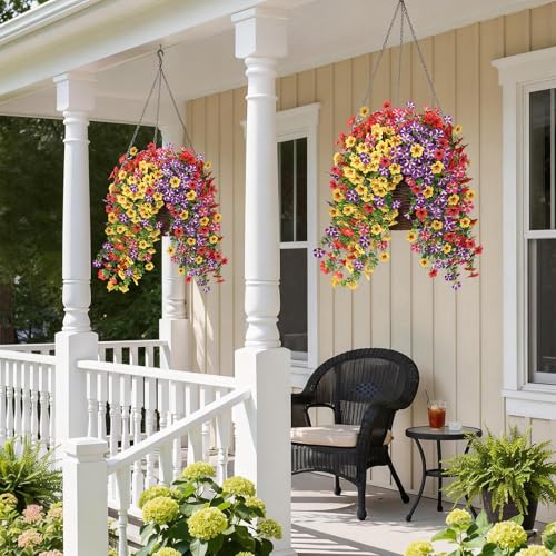 VIERENA 4 Bundles Artificial Hanging Morning Glory Flowers for Outdoor, Realistic Hanging Flowers Silk Fake Morning Glory with Faux Eucalyptus for Yard Garden Porch Patio Balcony Home Decor (Mixed Color) - Image 4
