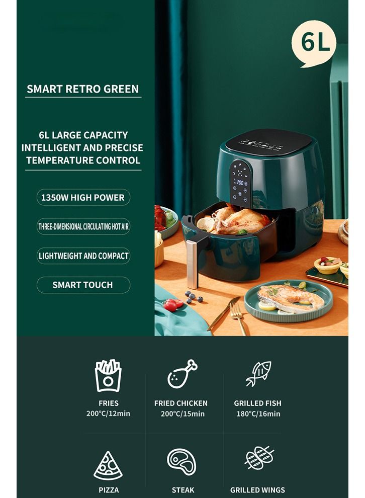 HOCC Digital Air Fryer 6L 1350W With Rapid Hot Air Circulation for Frying, Grilling, Broiling, Roasting and Baking with LED Touch Control Panel - Image 2