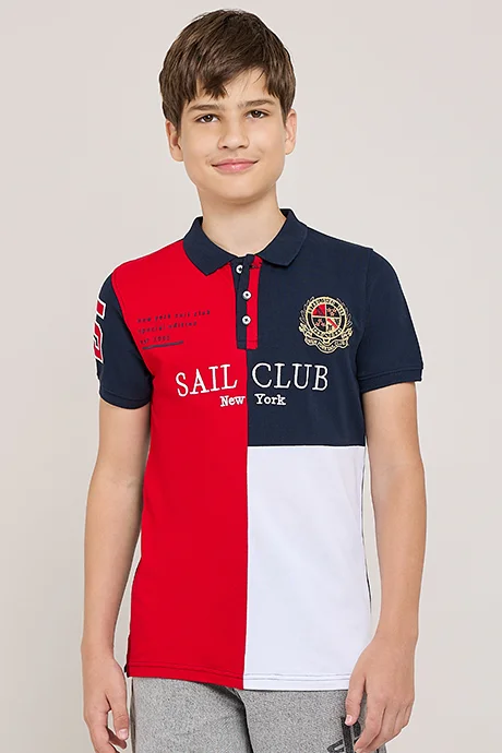 أر أند بي Color Block Polo T-Shirt With Short Sleeves