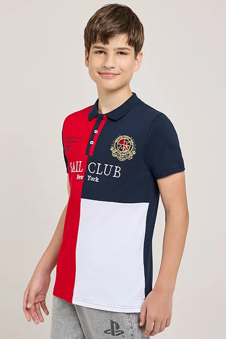 أر أند بي Color Block Polo T-Shirt With Short Sleeves