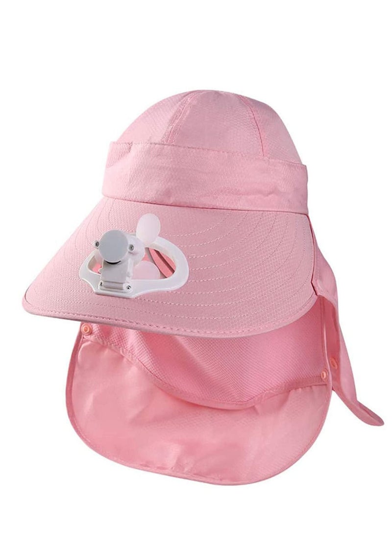 Y&D Fan Visor Cap USB Charging Summer Women hat with Face Neck Cover Wrap for Travel UV Protection Portable Outdoor Camping Pink - Image 2