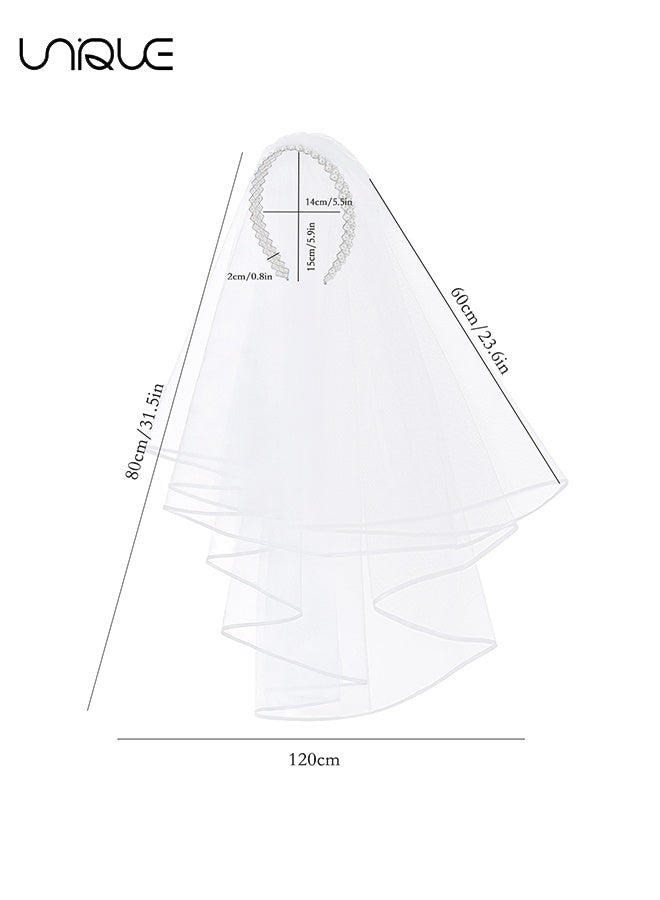 Unique Bridal Wedding Pearl Veil - 3-Row Pearl Headband Veil - One-Piece Headpiece - Must-Have Veil for Brides - Image 2