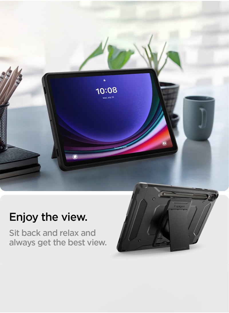 Spigen - Tough Armor Pro Samsung Galaxy Tab S9 Case Cover 11 inch Premium Shockproof Protective Hard Shell Case with Kickstand and S Pen Holder - Black - Image 1
