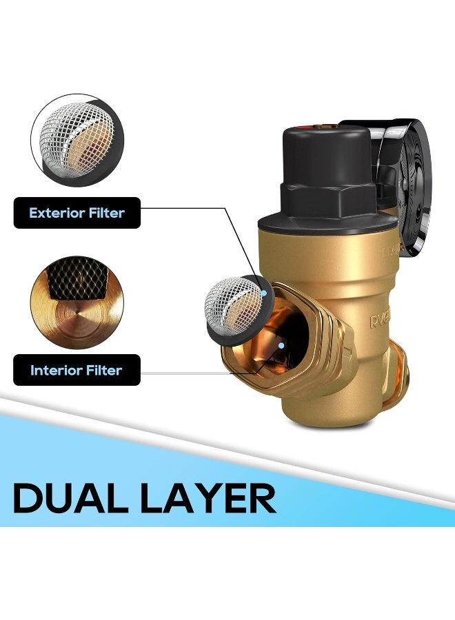 RVGUARD RV Water Pressure Regulator Valve, Brass Lead-Free Adjustable Water Pressure Reducer with Gauge and Inlet Screen Filter for RV Camper Travel Trailer - Image 5