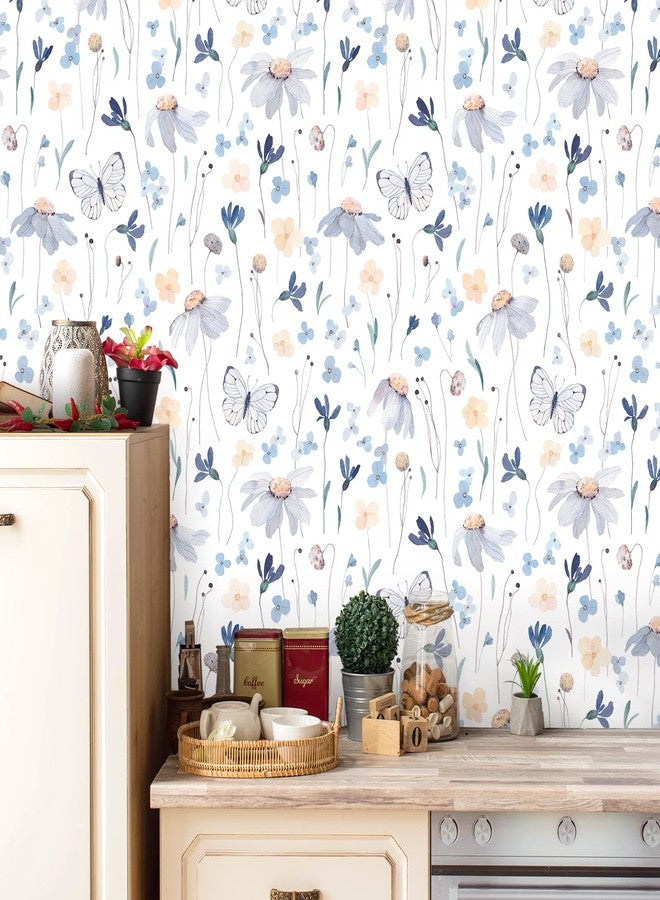 CRE8TIVE Large Size 24"x354" Butterfly Wallpaper Stick and Peel for Girls Room Watercolor Floral Wallpaper Removable Self Adhesive Yellow Blue Floral Contact Paper for Kids Bedroom Bathroom Cabinets - Image 4