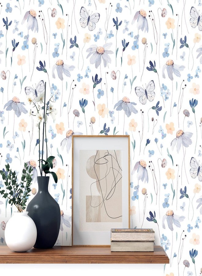 CRE8TIVE Large Size 24"x354" Butterfly Wallpaper Stick and Peel for Girls Room Watercolor Floral Wallpaper Removable Self Adhesive Yellow Blue Floral Contact Paper for Kids Bedroom Bathroom Cabinets - Image 5
