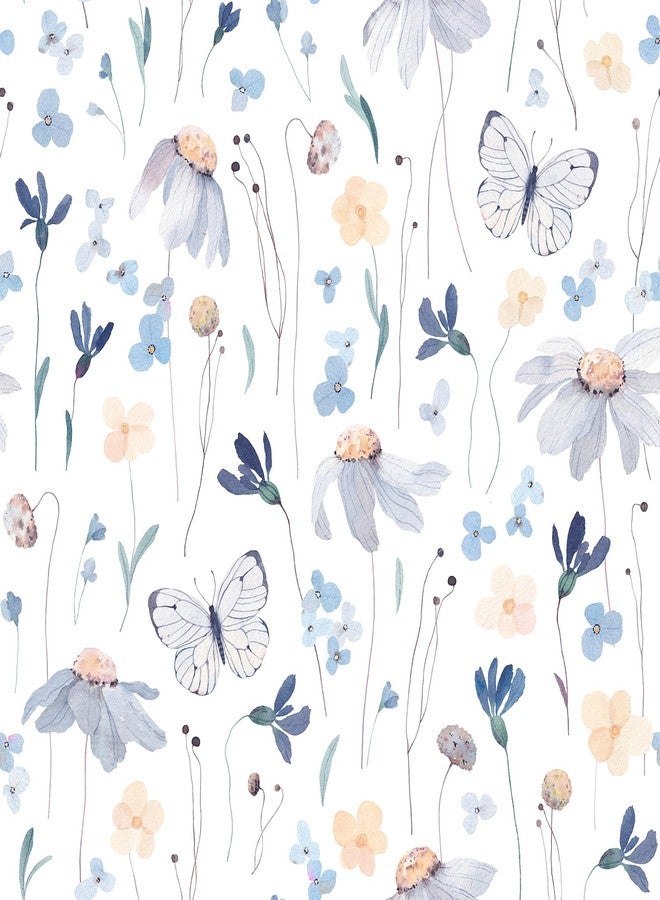 CRE8TIVE Large Size 24"x354" Butterfly Wallpaper Stick and Peel for Girls Room Watercolor Floral Wallpaper Removable Self Adhesive Yellow Blue Floral Contact Paper for Kids Bedroom Bathroom Cabinets - Image 1
