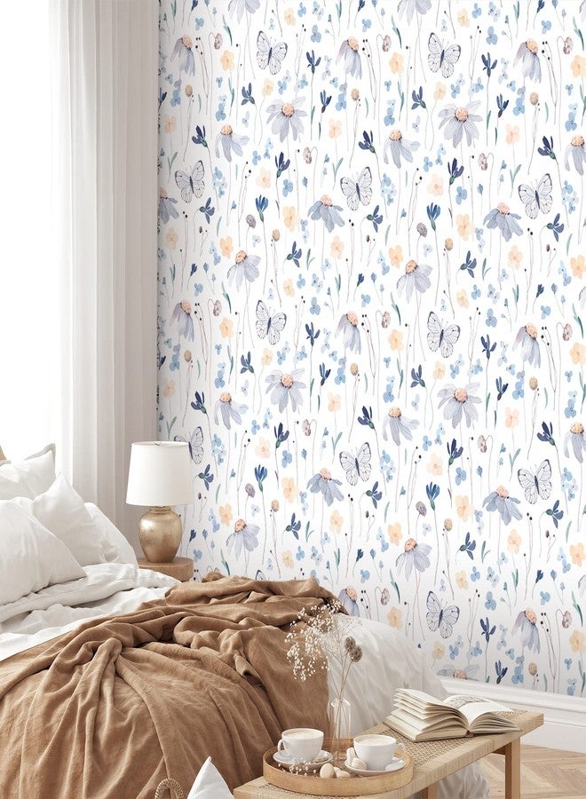 CRE8TIVE Large Size 24"x354" Butterfly Wallpaper Stick and Peel for Girls Room Watercolor Floral Wallpaper Removable Self Adhesive Yellow Blue Floral Contact Paper for Kids Bedroom Bathroom Cabinets - Image 3