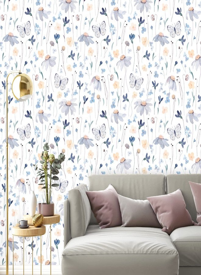 CRE8TIVE Large Size 24"x354" Butterfly Wallpaper Stick and Peel for Girls Room Watercolor Floral Wallpaper Removable Self Adhesive Yellow Blue Floral Contact Paper for Kids Bedroom Bathroom Cabinets - Image 2