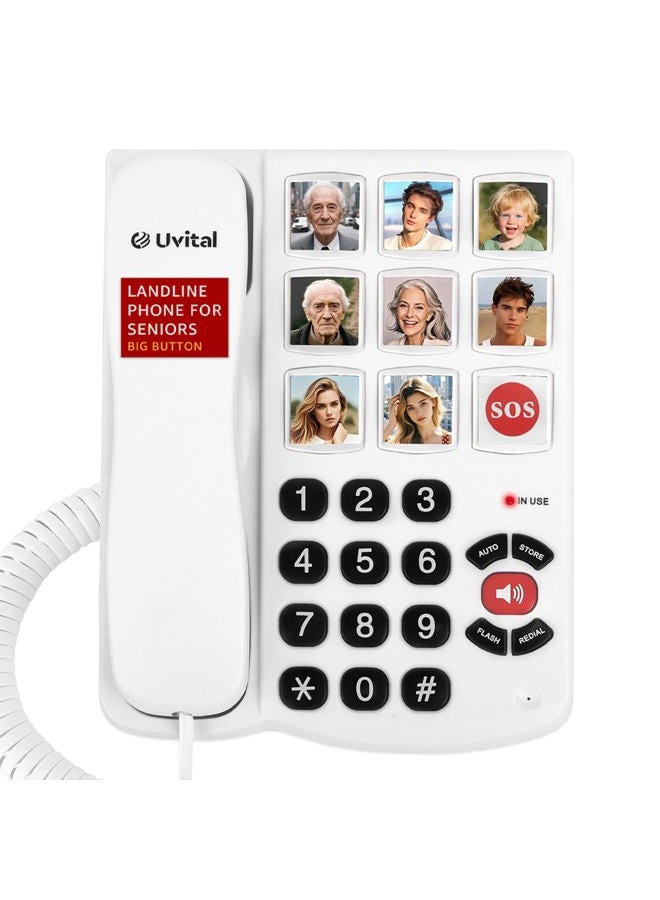 Uvital Big Button Phone for Seniors, Corded Landline Phones for Seniors with 8 One-Touch Dialing Big Buttons and 1 SOS Emergency Button, Hands-Free, Loud Ringer, Easy to Use - Image 1
