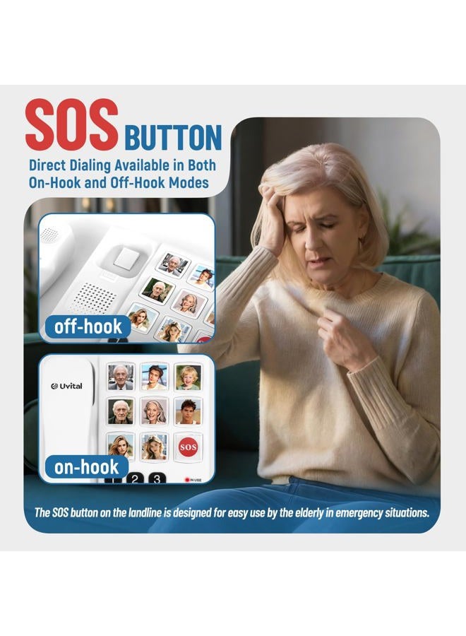 Uvital Big Button Phone for Seniors, Corded Landline Phones for Seniors with 8 One-Touch Dialing Big Buttons and 1 SOS Emergency Button, Hands-Free, Loud Ringer, Easy to Use - Image 3