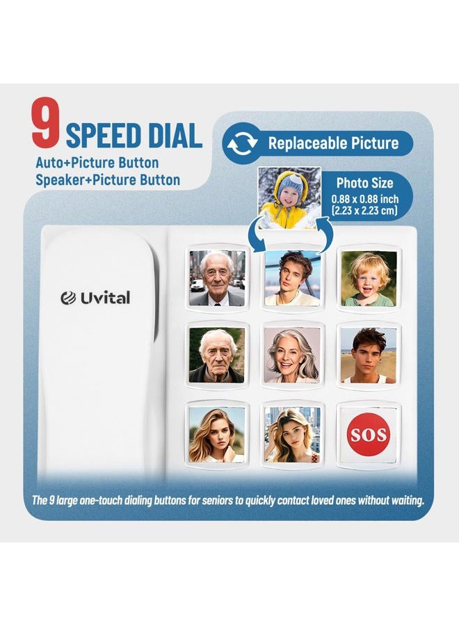Uvital Big Button Phone for Seniors, Corded Landline Phones for Seniors with 8 One-Touch Dialing Big Buttons and 1 SOS Emergency Button, Hands-Free, Loud Ringer, Easy to Use - Image 2