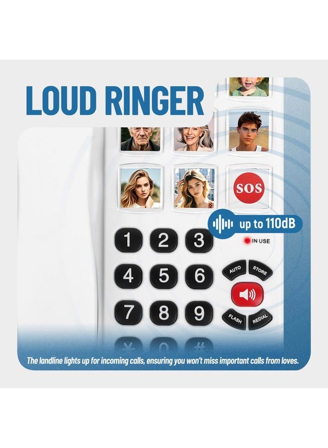 Uvital Big Button Phone for Seniors, Corded Landline Phones for Seniors with 8 One-Touch Dialing Big Buttons and 1 SOS Emergency Button, Hands-Free, Loud Ringer, Easy to Use - Image 5