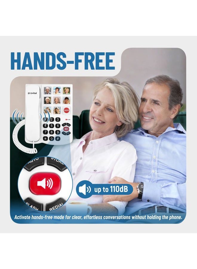 Uvital Big Button Phone for Seniors, Corded Landline Phones for Seniors with 8 One-Touch Dialing Big Buttons and 1 SOS Emergency Button, Hands-Free, Loud Ringer, Easy to Use - Image 4