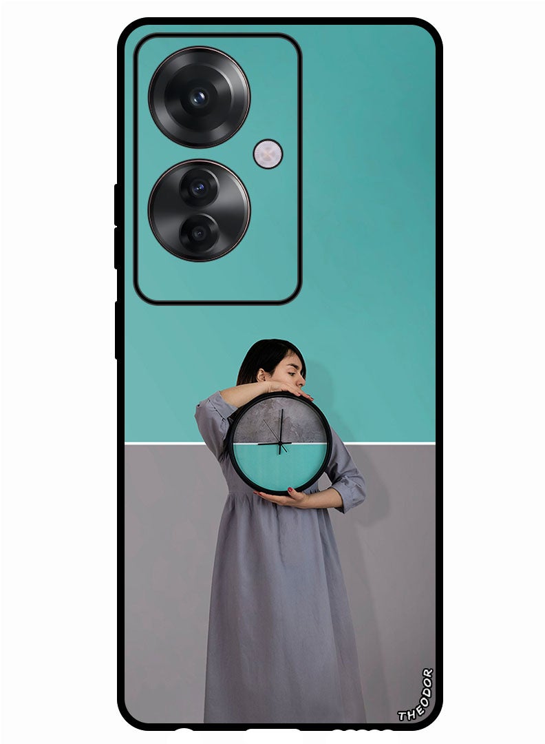 Theodor Protective Case Anti Scratch Shock Proof Bumper Cover For Oppo Reno 11F girl_clock_wall - Image 1