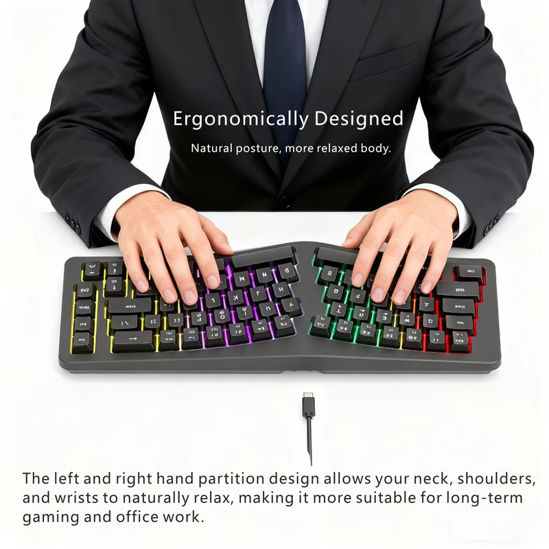 هندسة الراحة البشرية البيضاء لوحة مفاتيح مدمجة 69 مفتاحًا إضاءة خلفية RGB للعب على الكمبيوتر المحمول - Image 1