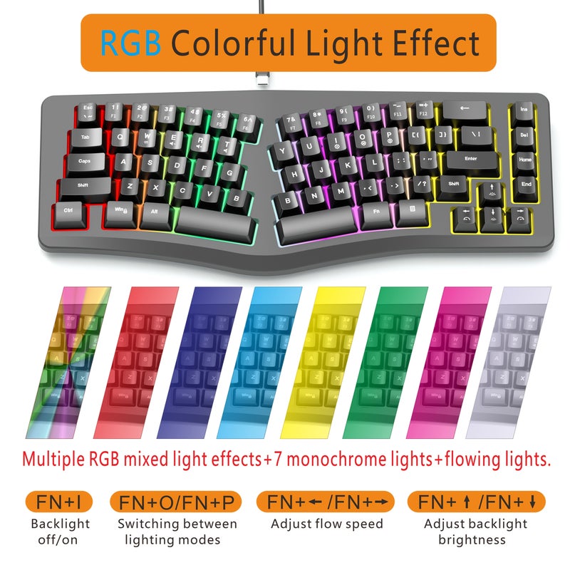 هندسة الراحة البشرية البيضاء لوحة مفاتيح مدمجة 69 مفتاحًا إضاءة خلفية RGB للعب على الكمبيوتر المحمول - Image 4