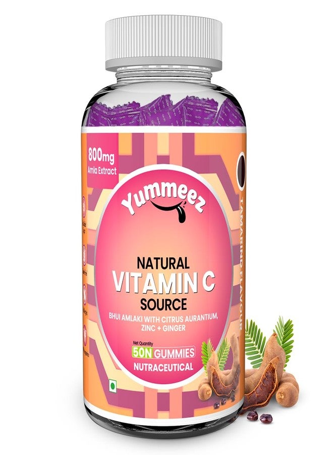 Naturyz Natural Vitamin C Gummies with Amla & Zinc | Immunity & Antioxidant Support | No Added Sugar, Plant-Based | No Ascorbic acid | Better Absorption & Bioavailability | Tasty Daily Wellness Supplement (Tamarind Flavour)- 50 gummies - Image 1