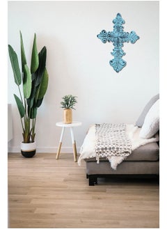 Ardour Ardour 8 x 5.8 Inch Wall Cross for Home Decor.Metal Hanging Decorative Crosses Wall Decor.Cross for Wall of Crosses,Religious Home Décor - Blue  - Image 4