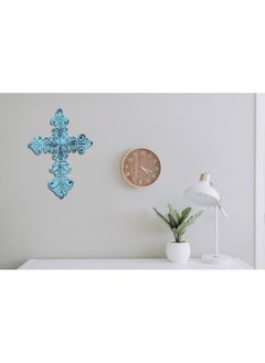 Ardour Ardour 8 x 5.8 Inch Wall Cross for Home Decor.Metal Hanging Decorative Crosses Wall Decor.Cross for Wall of Crosses,Religious Home Décor - Blue  - Image 3
