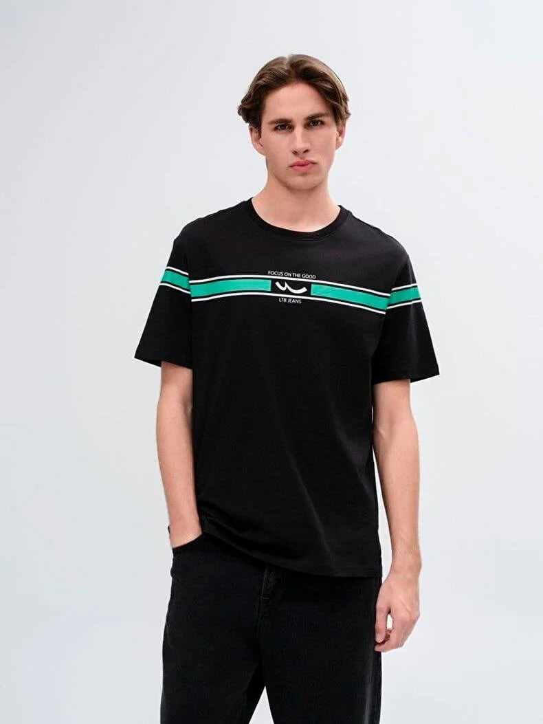 ال تي بي PITEHA Logo Striped Black T-shirt 1225842196089