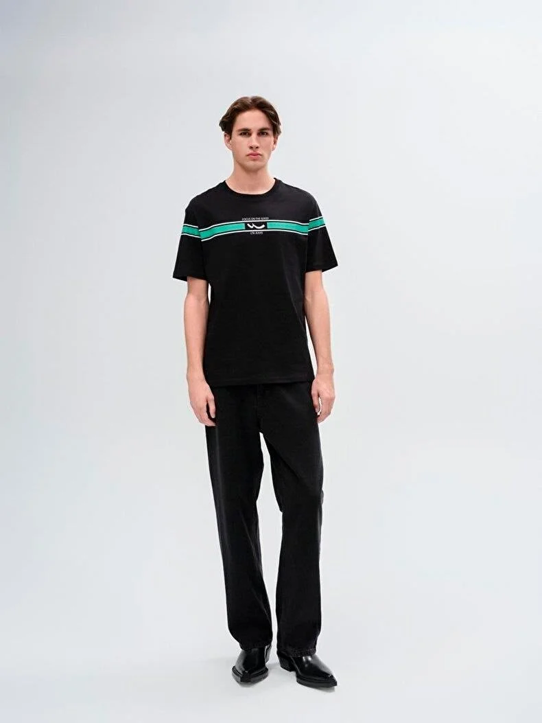 ال تي بي PITEHA Logo Striped Black T-shirt 1225842196089