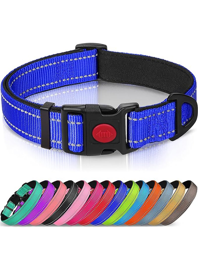 Q TRIPLE A Reflective Dog Collar with Soft Neoprene Padding, Metal D-Ring and Adjustable Length, Premium Nylon Material (Color: Blue) - Image 1