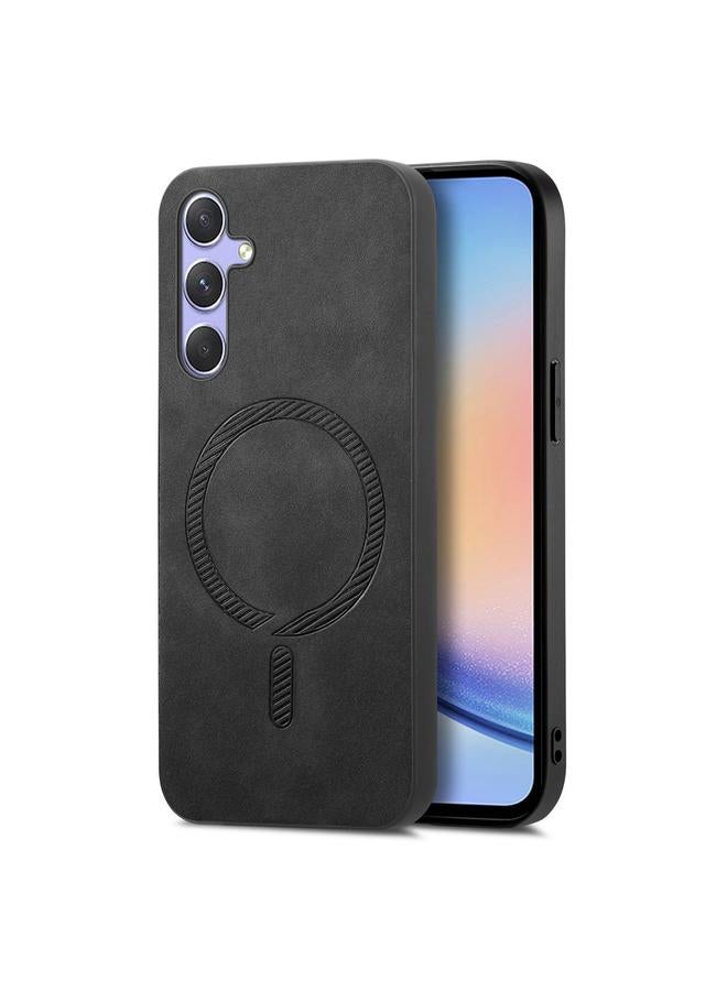 S-TOP Case For Samsung Galaxy A34 5G Solid Color Retro Magsafe PU Back Cover Phone Case - Image 1