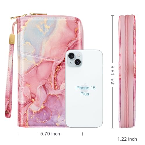 Simikol Family Passport Holder Wallet RFID Blocking Document Organizer PU Leather Mulit-purpose Travel Wallet Credit Cards Case for Women Men,Red Marble - Image 4