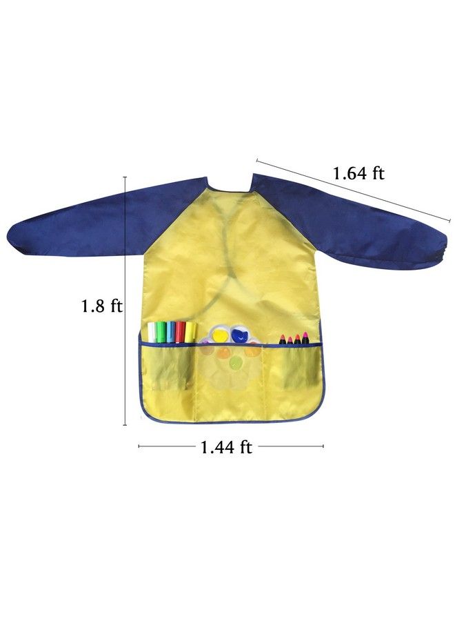 Bassion 2 Pack Kids Art Smocks Toddler Smock Waterproof Artist Painting Aprons Long Sleeve With 3 Pockets For Age 26 Years(Yellow Pink) - Image 3