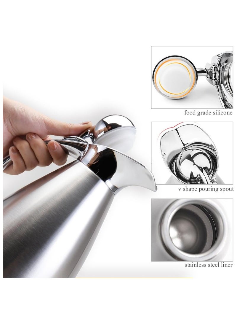 64 Oz Stainless Steel European Style Thermal Carafe - Double Walled Vacuum Insulated - 2 Liter Silver Carafe - Image 3