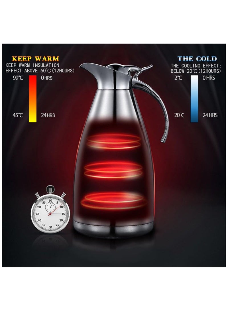 64 Oz Stainless Steel European Style Thermal Carafe - Double Walled Vacuum Insulated - 2 Liter Silver Carafe - Image 5