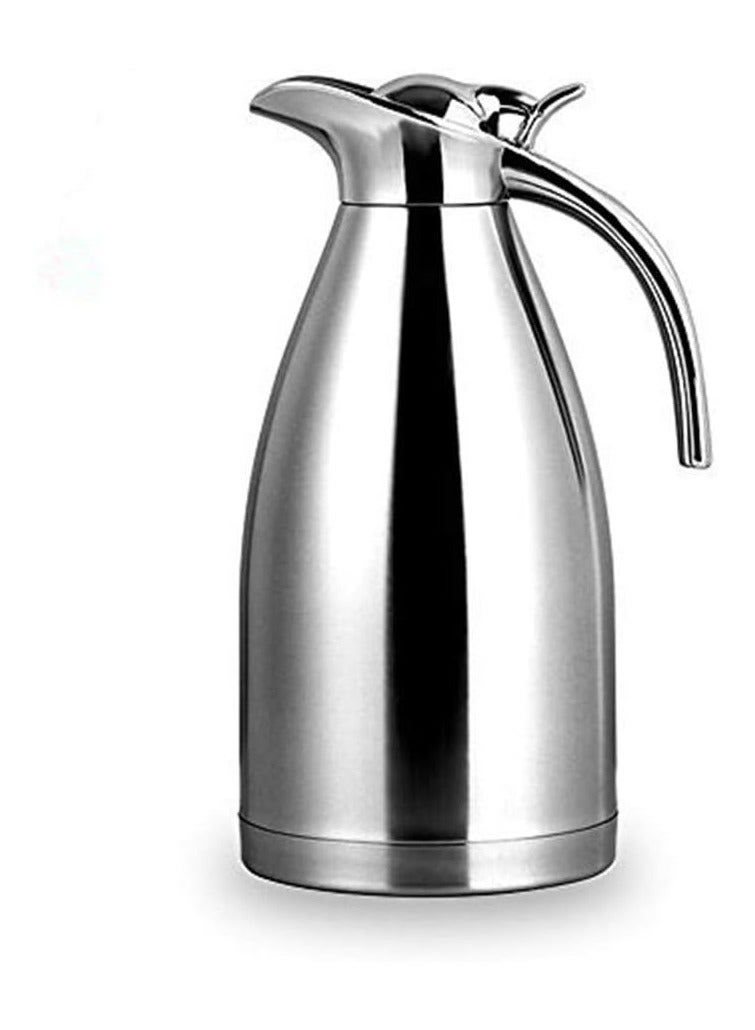 64 Oz Stainless Steel European Style Thermal Carafe - Double Walled Vacuum Insulated - 2 Liter Silver Carafe - Image 1