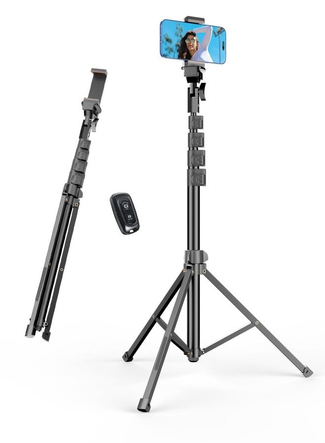EMART 62’’ Cell Phone Tripod Stand, Adjustable Floor Cellphone Tri Pod Holder with Remote for iPhone and Android, Portable Compact Smartphone Selfie Stick for Video Recording Camera Ring Light Filming - Image 1