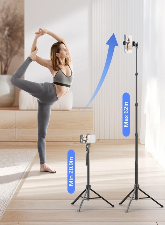 EMART 62’’ Cell Phone Tripod Stand, Adjustable Floor Cellphone Tri Pod Holder with Remote for iPhone and Android, Portable Compact Smartphone Selfie Stick for Video Recording Camera Ring Light Filming - Image 2