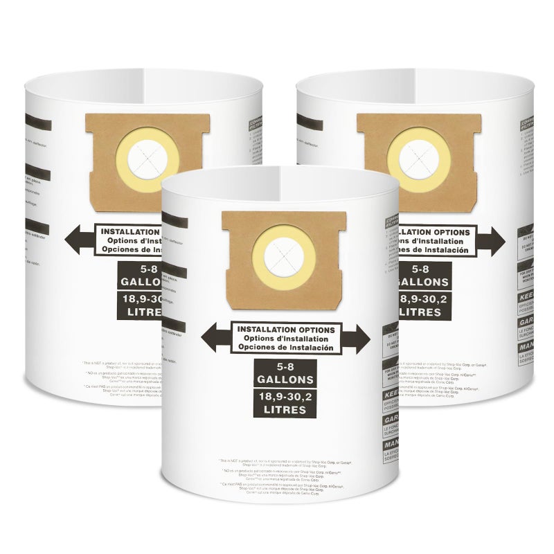 PETOX 3 Pack Replacement for Shop Vac Bags 5-8 Gallonï¼ŒType E 90661 9066133, Type H 90671 9067133, VF2004, VHBS, VDBS, PETOX High-Efficiency Disposable Vaccum Collection Filter Bags - Image 1