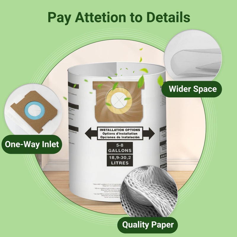 PETOX 3 Pack Replacement for Shop Vac Bags 5-8 Gallonï¼ŒType E 90661 9066133, Type H 90671 9067133, VF2004, VHBS, VDBS, PETOX High-Efficiency Disposable Vaccum Collection Filter Bags - Image 3