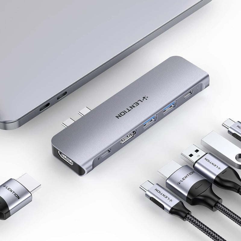 LENTION USB C Hub with Dual 4K HDMI, 2 USB 3.0, USB C Data Port and 60W Charging Compatible 2016-2023 MacBook Pro with Thunderbolt 3 Port & New Mac Air, Stable Driver Adapter (CB-CS67, Space Gray) - Image 1