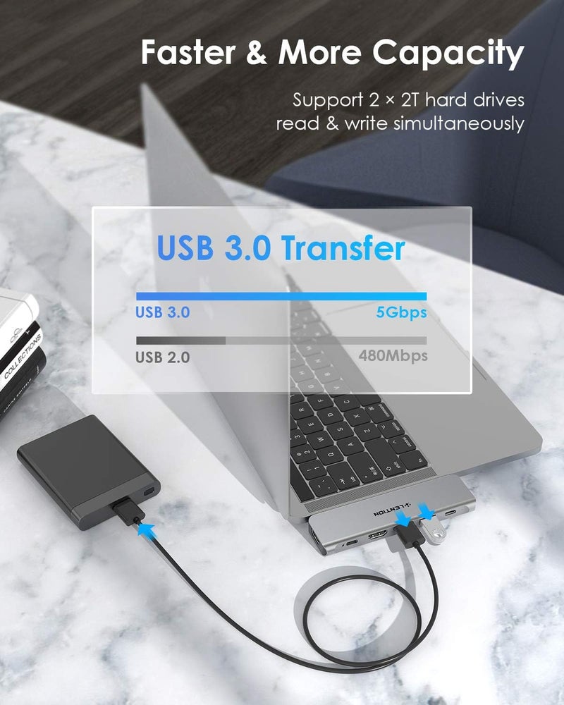 LENTION USB C Hub with Dual 4K HDMI, 2 USB 3.0, USB C Data Port and 60W Charging Compatible 2016-2023 MacBook Pro with Thunderbolt 3 Port & New Mac Air, Stable Driver Adapter (CB-CS67, Space Gray) - Image 5