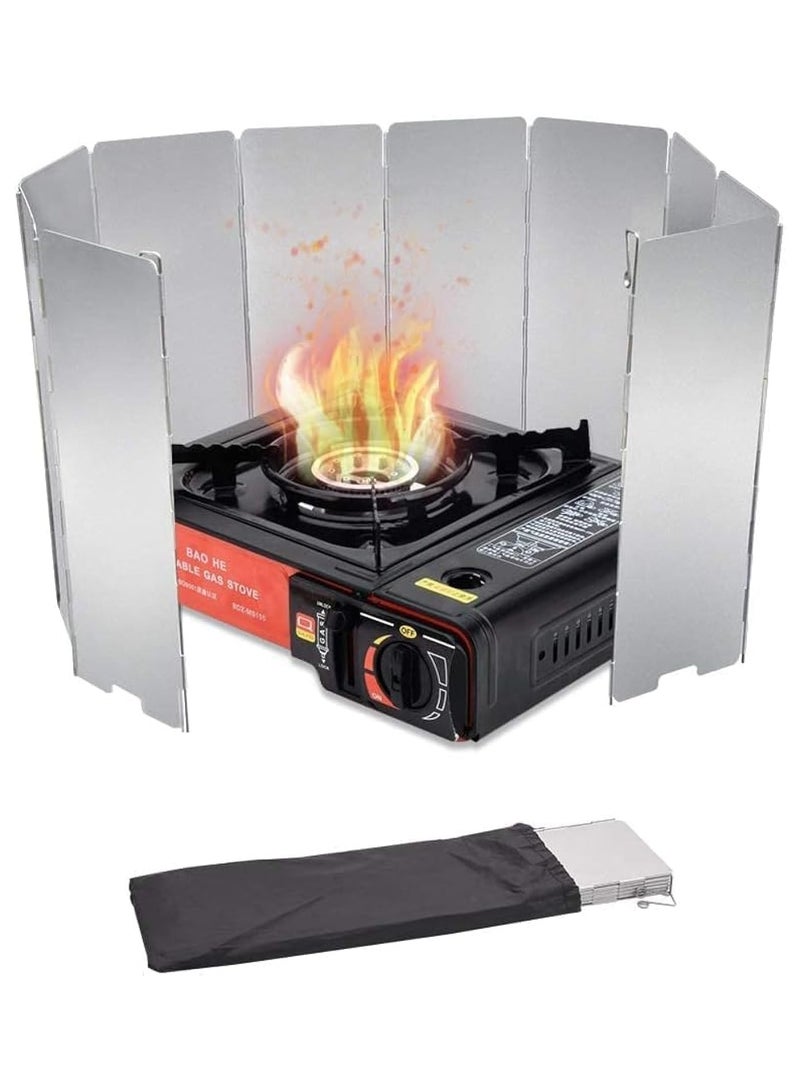 BJM Camp Stove Windshield, 10 Plates Stove Windscreen, Folding Aluminum Camping Burner Windshield, Lightweight Compact Camping Stove Windscreen with Drawstring Bag for Camping Butane Stoves - Image 1