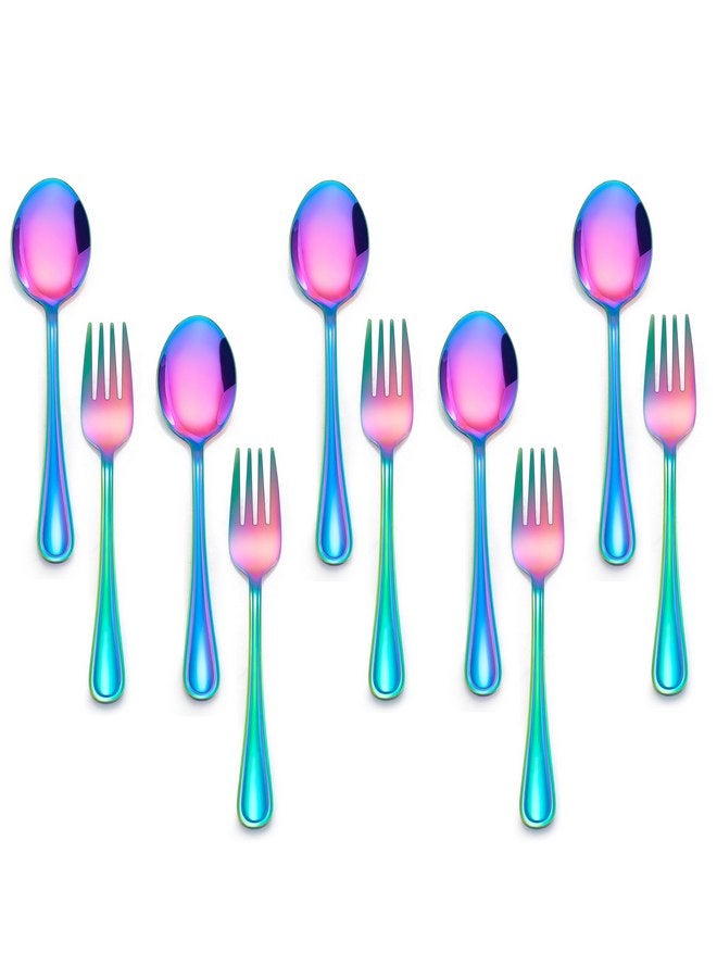 E-far 10-Piece Rainbow Toddler Utensils, Kid Stainless Steel Silverware Set, Children Safe Forks and Spoons Set for Self Feeding, Healthy & Non-Toxic, Mirror Polished & Easy to Clean - Image 1